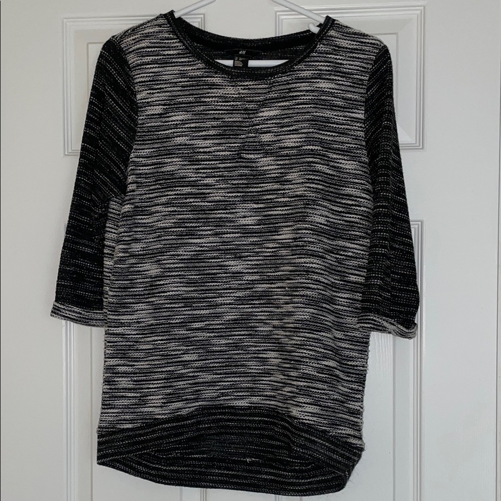 Black & White Heathered Knit 3/4 Sleeve Top